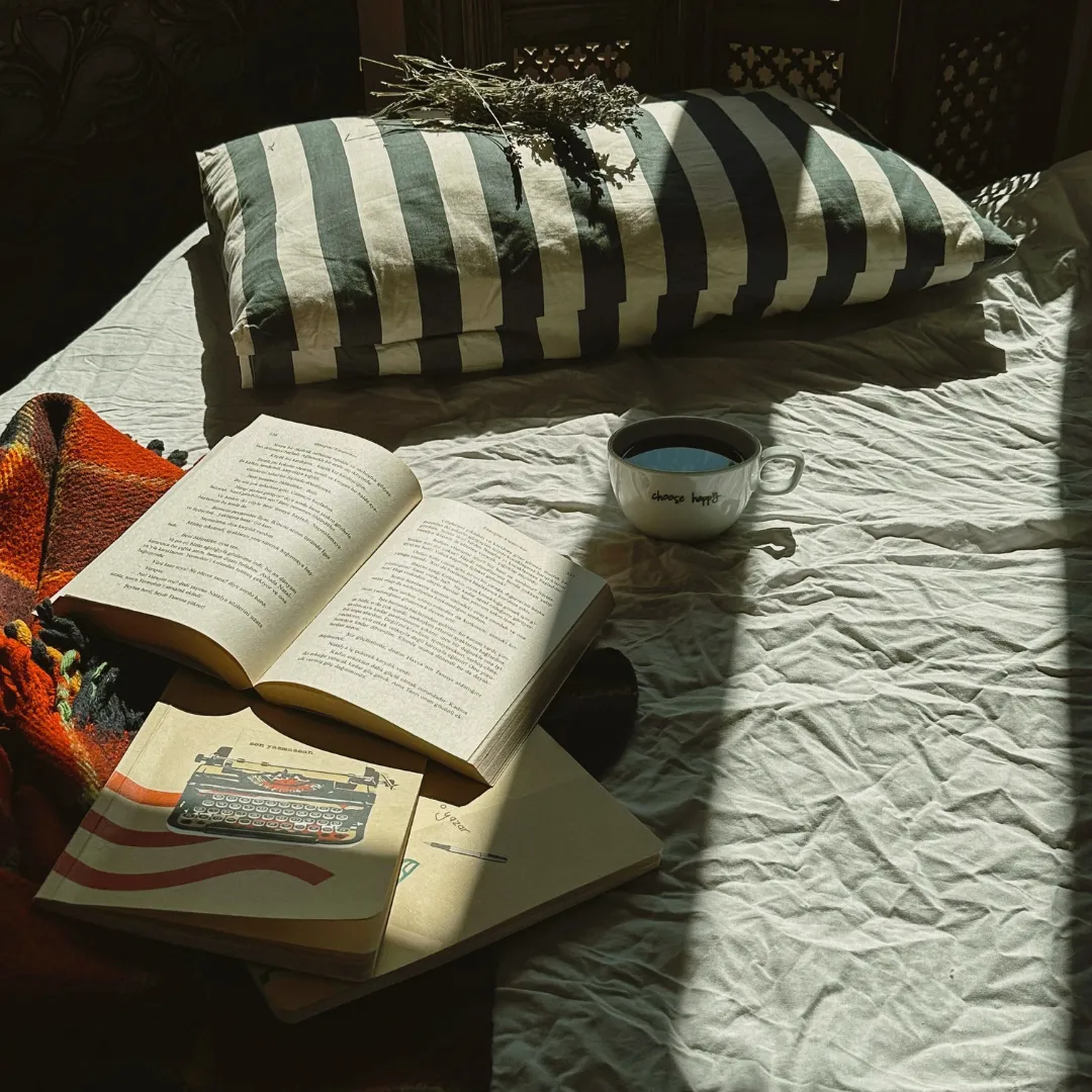 books and coffee in a sunlit room
