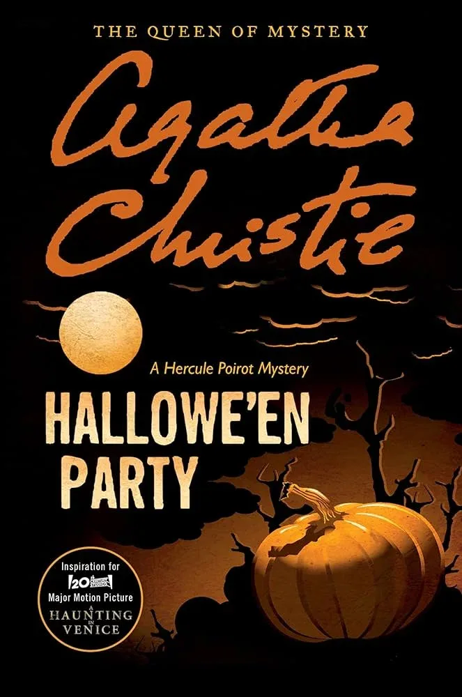 Book cover of Hallowe’en Party by Agatha Christie, a Hercule Poirot murder mystery set at a Halloween party