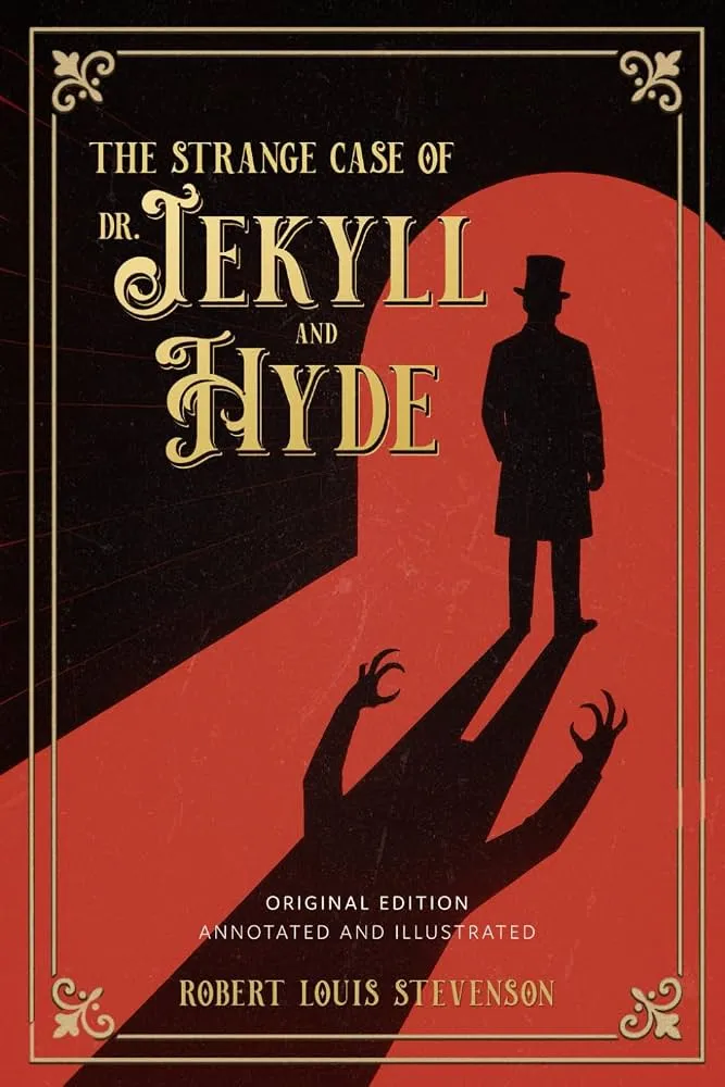 Book cover of Strange Case of Dr Jekyll and Mr Hyde by Robert Louis Stevenson, a short Gothic classic about a doctor and his dark double