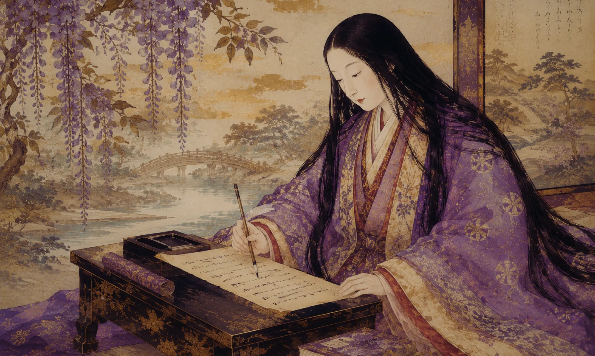 An artistic representation of Murasaki Shikibu as world's first novelist