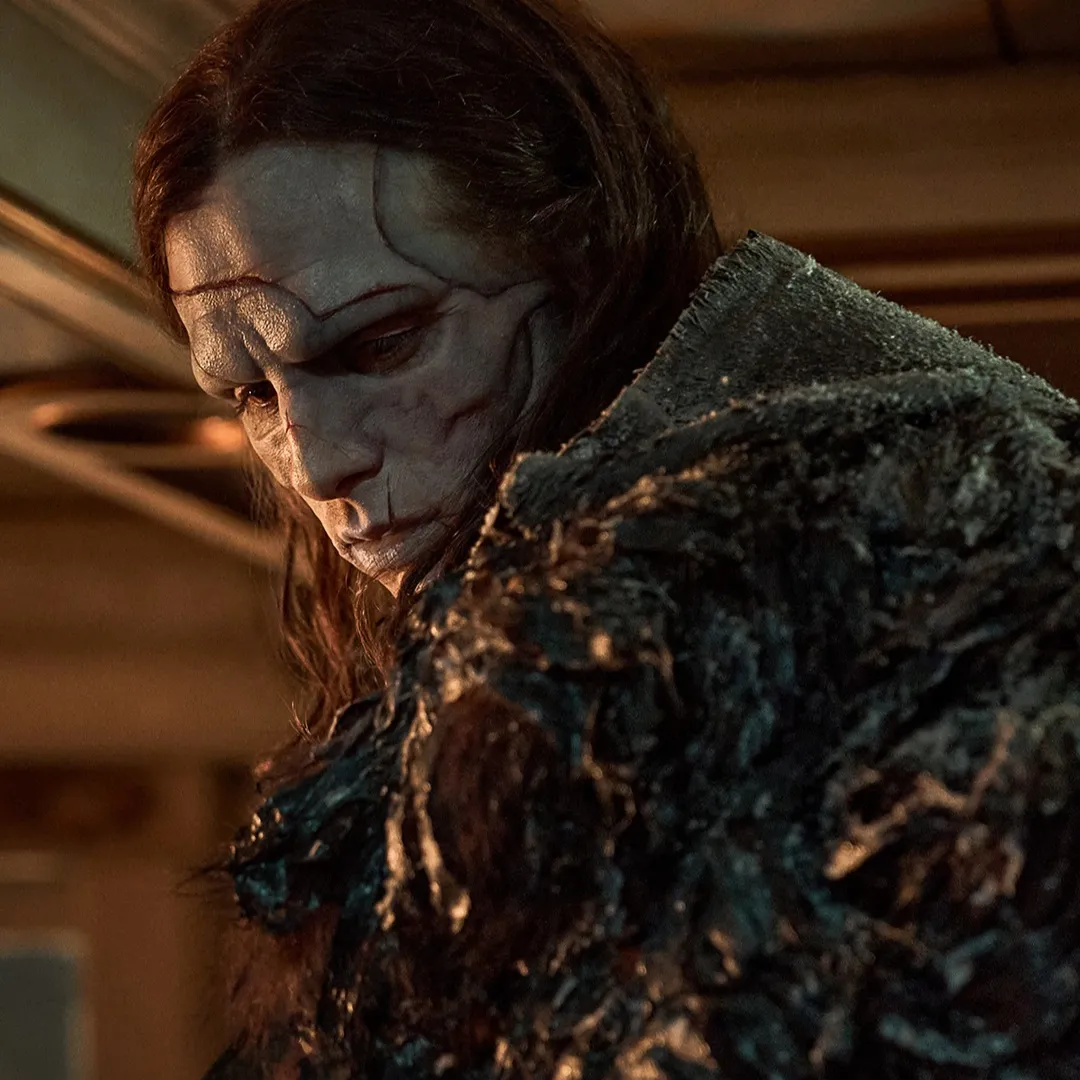 Close-up of the Creature’s face showing the pain on his face