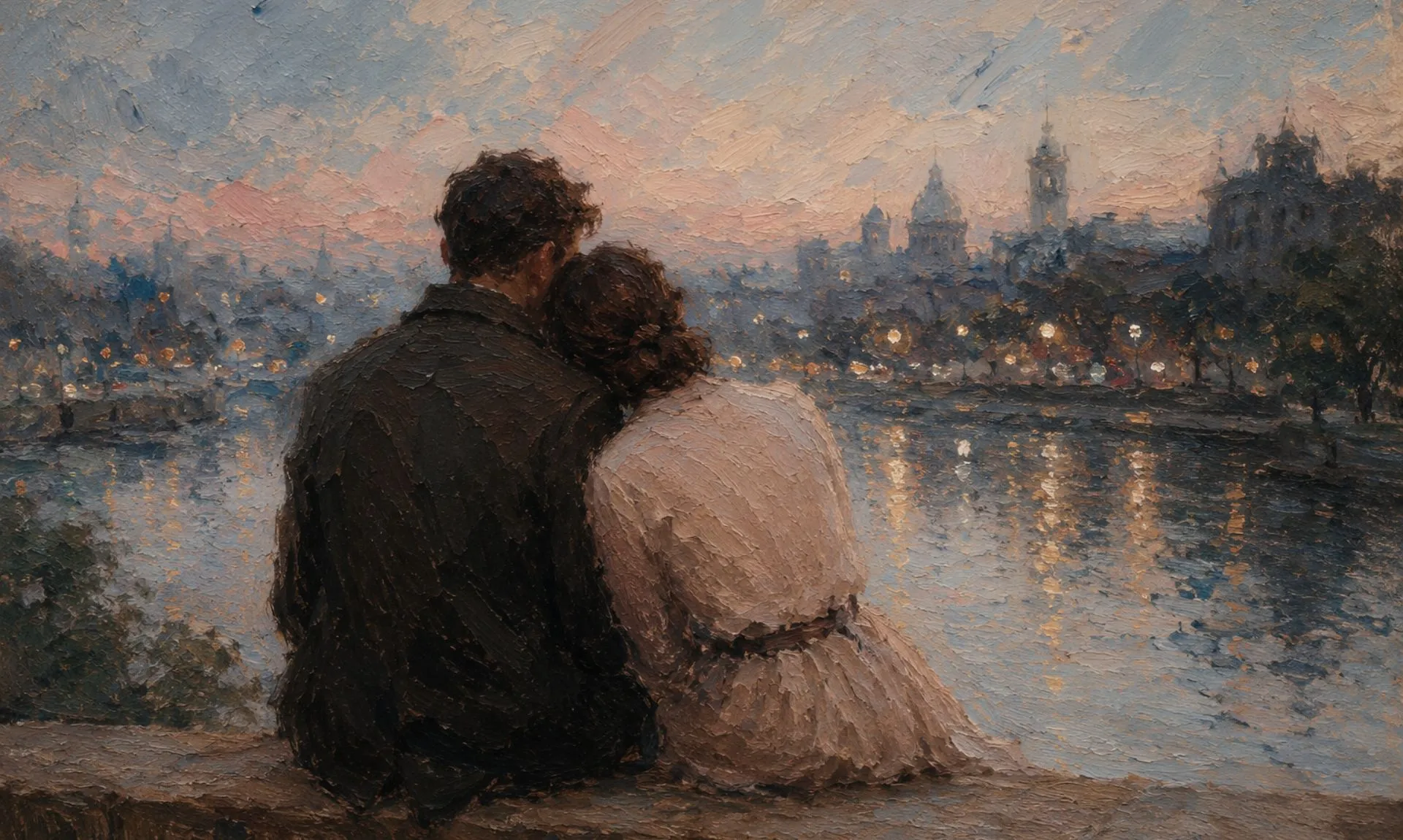 two-lovers-in-twilight painting of two lovers in twilight