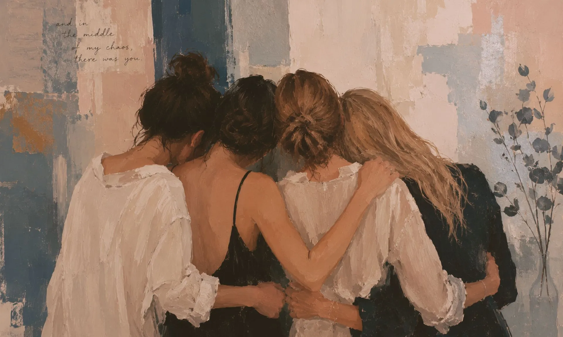 blue-sisters-fan-art Blue Sisters presented in a painting hugging each other