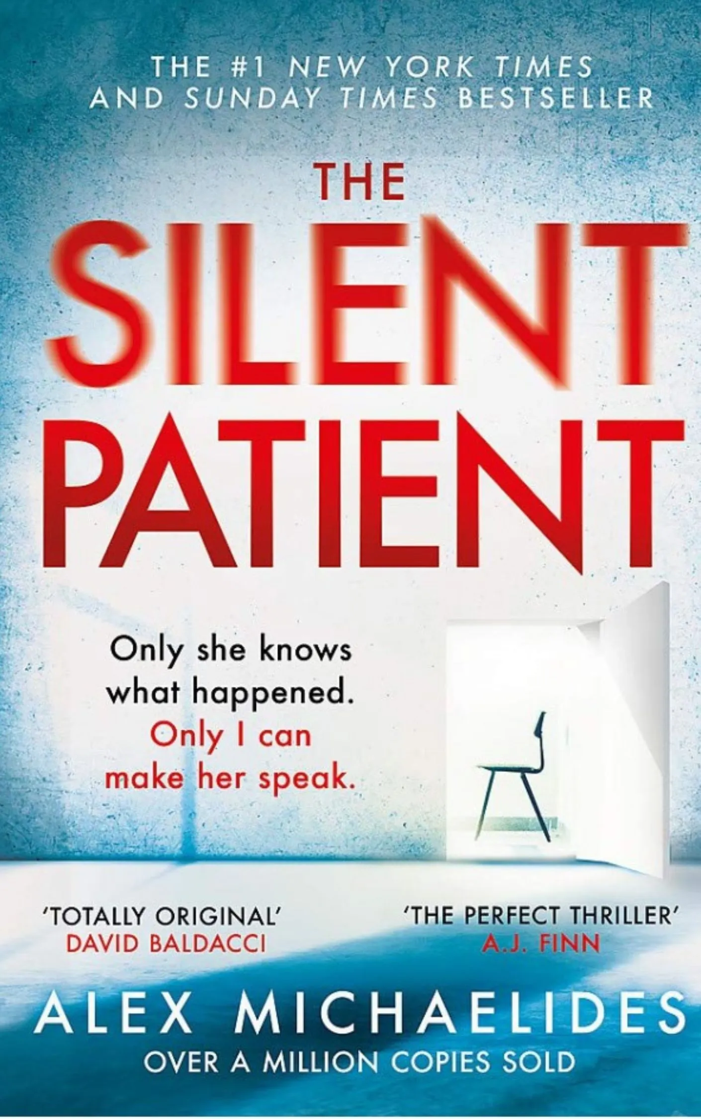 Book cover of The Silent Patient by Alex Michaelides, a bestselling psychological thriller featuring a woman who stops speaking after murdering her husband.