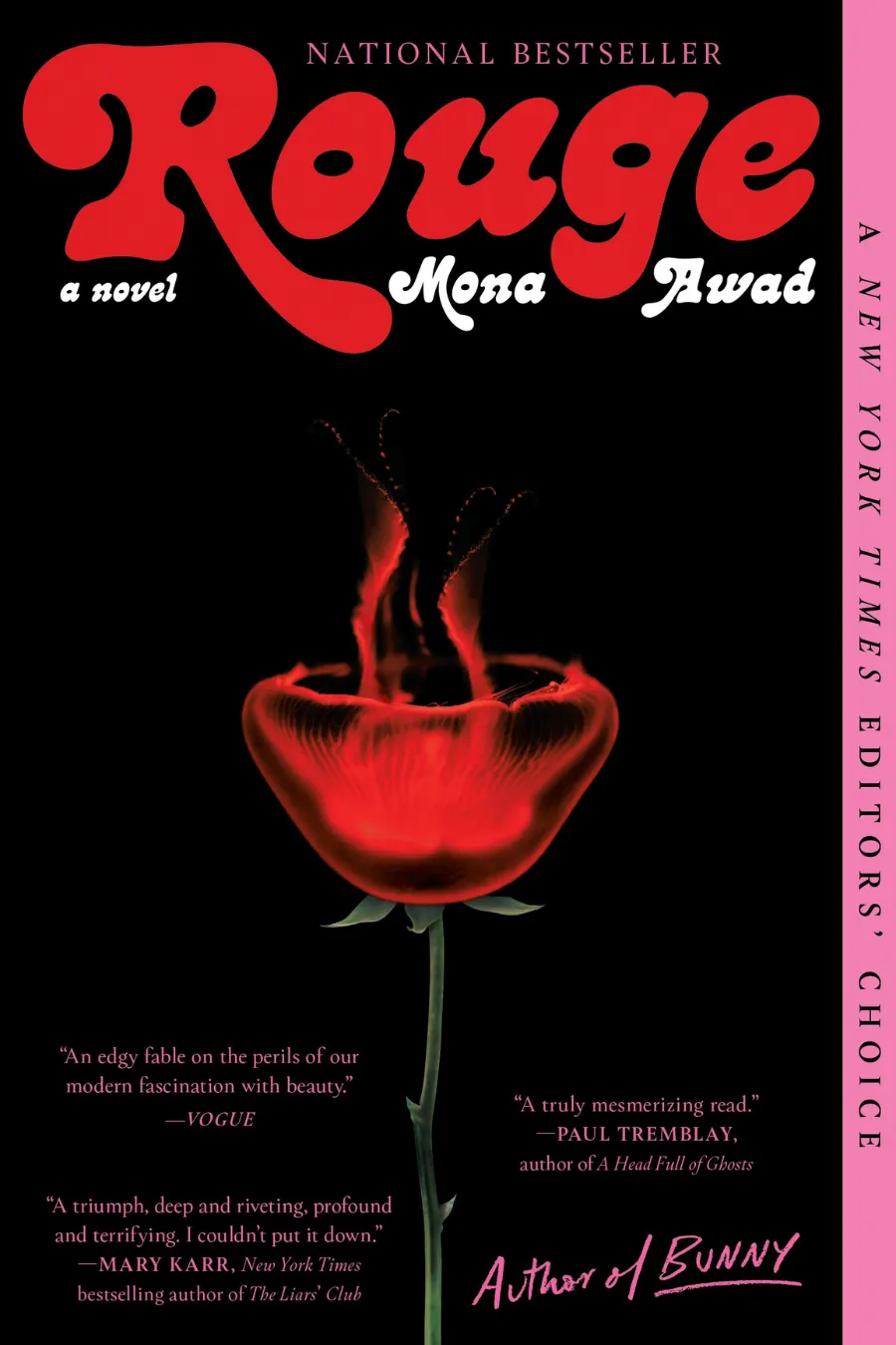 rouge-by-mona-awad Book cover of Rouge by Mona Awad, one of the unhinged books exploring beauty, obsession, and disturbing skincare rituals.